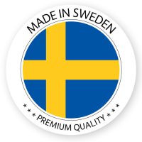 Modern vector Made in Sweden label isolated on white background, simple sticker with Swedish colors, premium quality stamp design, flag of Sweden